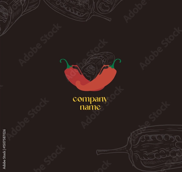 Fototapeta Editable vector chilli logo designed for a premium spices brand, combining a sleek chilli icon with modern typography for a bold and professional look.