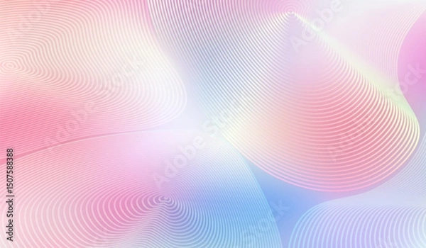 Obraz Pink and Blue Abstract Gradient Background with Wavy Lines. Light Pastel Color Pattern Design. Vector Minimal Modern Banner with Round White Lines