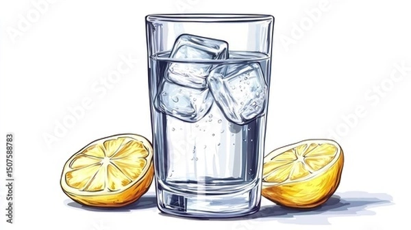 Obraz Refreshing glass of water with ice and lemon slices
