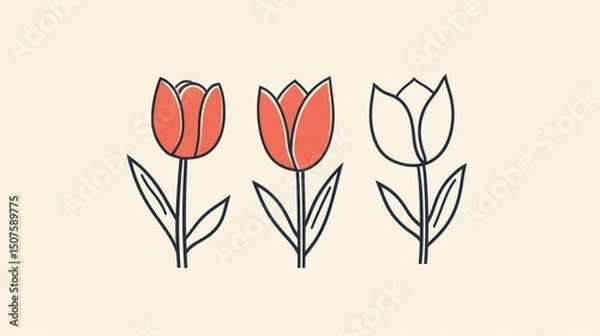 Obraz Three stylized tulip illustrations in various colors