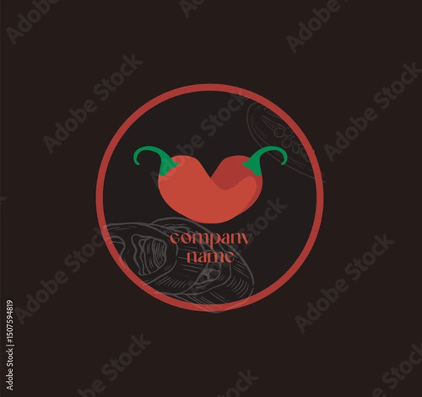 Fototapeta "Editable vector chilli logo designed for a premium spices brand, combining a sleek chilli icon with modern typography for a bold and professional look. with the heart look.