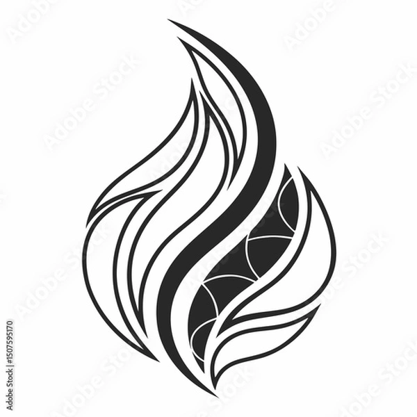Fototapeta Stylized flame design with intricate patterns representing passion and energy in black and white