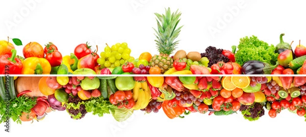 Fototapeta Collection of bright fresh and ripe fruits, vegetables and berries isolated on white