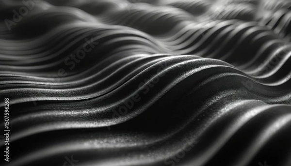 Fototapeta Abstract geometric pattern features smooth wavy lines, forming continuous flowing design. Black and white monochrome image creates depth texture. Ideal for digital art, wallpaper, background.