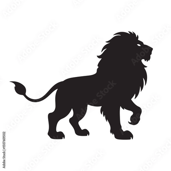 Obraz Black and white lion vector illustration with animal silhouette design featuring wild and pet animals like horse dog cat and panther in a simple tattoo style