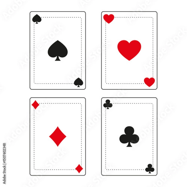 Fototapeta Playing cards vector sketch icon isolated on white background. Hand drawn vector illustration. Hearts, spades, diamonds, clubs cards sign. Playing card suits set. Poker or casino, gambling concept. 