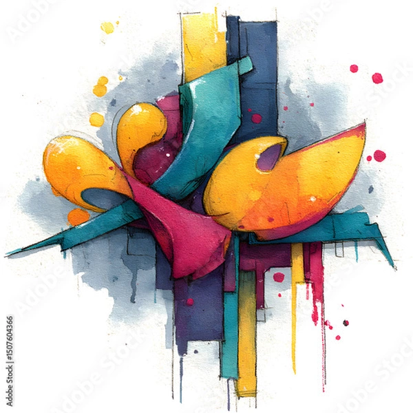 Fototapeta Graffiti-style abstract pencil design with vibrant colors and expressive lines, isolated on white background