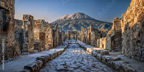 Obraz Roman Ruins with Mount Vesuvius in Background