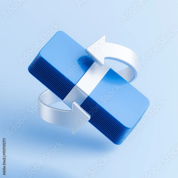Fototapeta 3D Money Stack with Arrows – Digital Payment & Transaction Flow Concept