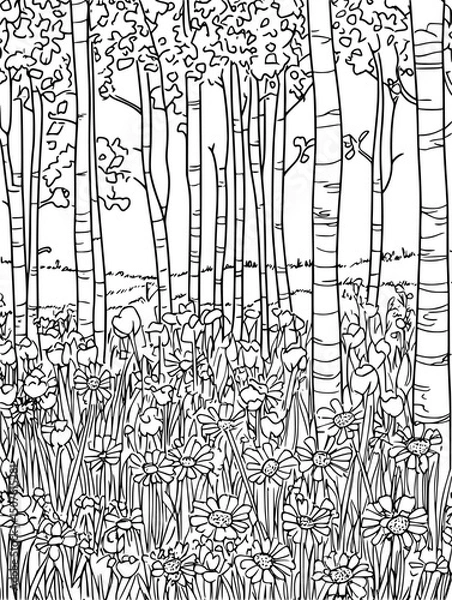 Obraz Forest certification assessment underway, black vector graphic