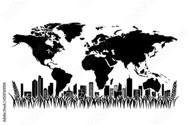 Fototapeta Wheat silos connecting hungry nations, vector illustration