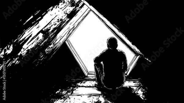 Fototapeta Worker installing attic insulation materials, vector graphic