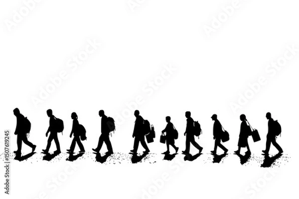 Fototapeta Workers transitioning between industries, vector illustration art