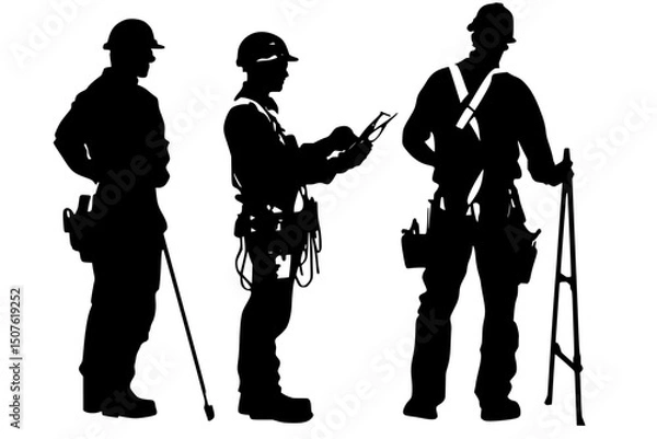 Fototapeta Workers with adequate safety equipment, vector graphic