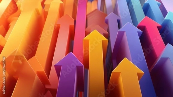 Fototapeta Vibrant multicolor arrows pointing upward: symbol of growth and progress