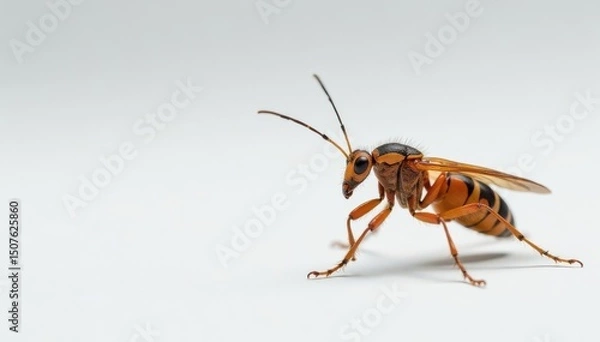 Fototapeta Close-up of single insect on pure white backdrop, miniature, nature, studio