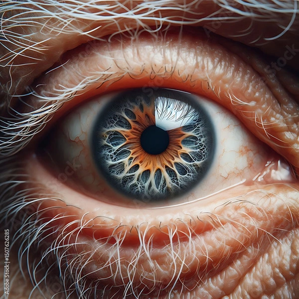 Obraz an elderly man eye closeup, eye with diagnosed keratoconus corneal thinning.