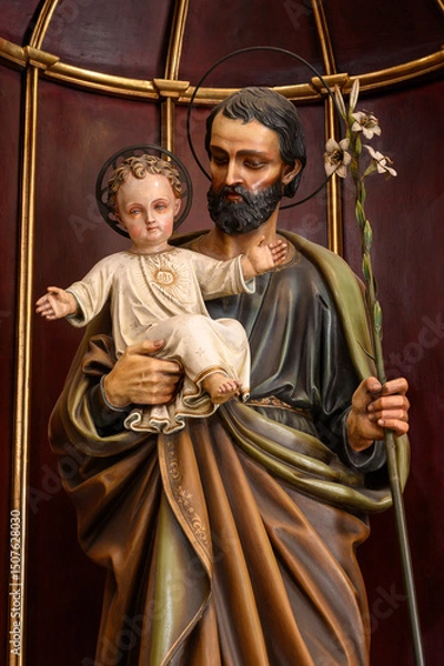 Obraz Saint Joseph with the Infant Jesus. Roman Catholic Church of the Most Holy Saviour in Bratislava, Slovakia.