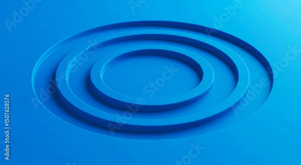 Obraz Three concentric circles carved into a solid blue surface with soft lighting and subtle shadows