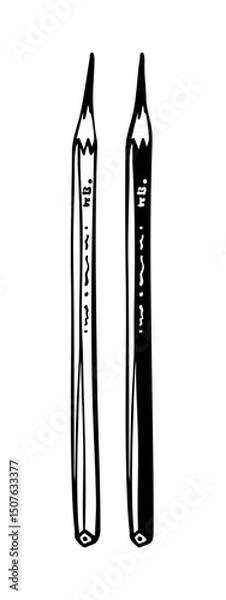 Fototapeta Colored Pencils. Hand drawn black and white vector illustration in ink sketch style. For worksheets, art lessons, printables, branding, planners, and digital design. Scalable and editable.