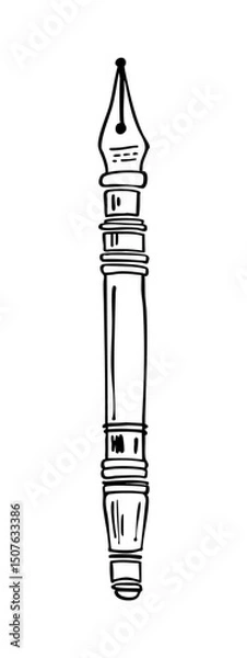 Fototapeta Fountain Pen. Hand drawn black and white vector illustration in ink sketch style. For worksheets, art lessons, printables, branding, planners, and digital design. Scalable and editable.