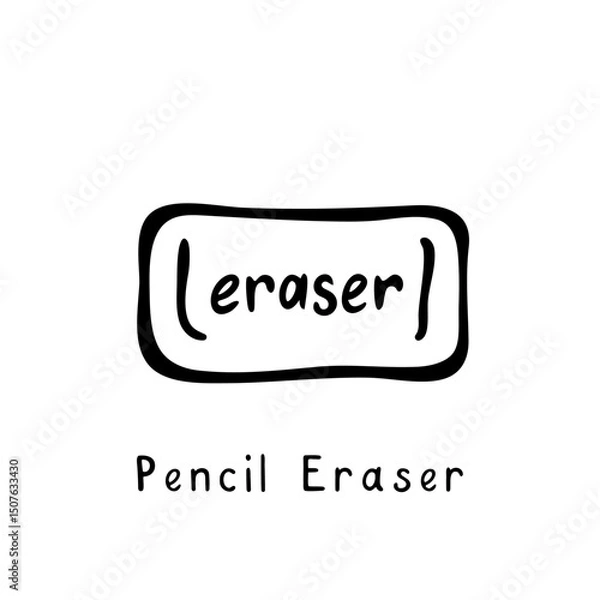 Fototapeta Eraser. Hand drawn black and white vector illustration in ink sketch style. For worksheets, art lessons, printables, branding, planners, and digital design. Scalable and editable.