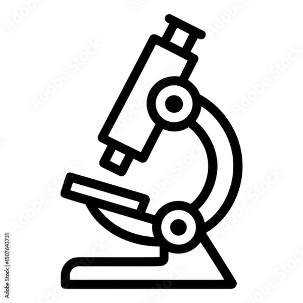 Fototapeta Simple black and white line art of a microscope icon, ideal for science, research, education, and laboratory themes