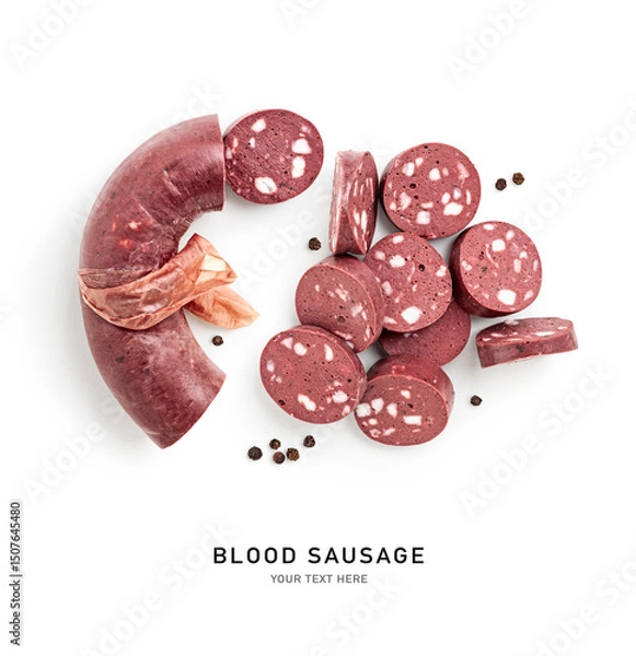 Obraz Blood sausage slices photography isolated on white background .