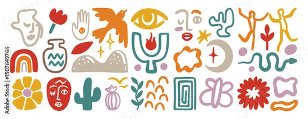 Fototapeta matisse organic contemporary art elements set, bohemian artistic abstract hand drawn minimal boho style