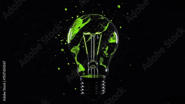 Fototapeta A Black Light Bulb with Neon Green Filaments Floating in Mid-Air Representing a Game-Changing Business Idea (7)