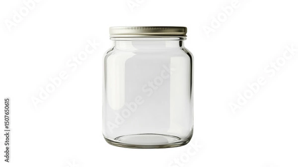 Fototapeta A set of 6 clean, empty glass jar with no label, isolated on a transparent background