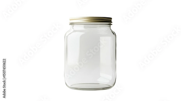 Fototapeta A set of 23 clean, empty glass jar with no label, isolated on a transparent background