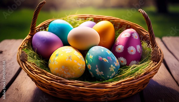 Fototapeta easter eggs in an easter basket