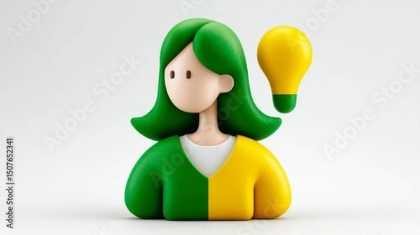 Obraz Creative Concept Green and Yellow Figure with Lightbulb Symbolizing Innovation and Ideas