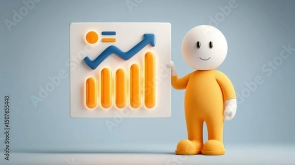 Obraz Business Growth Chart with Friendly Character A Simplified Iconic Figure Holding a Graph Showi