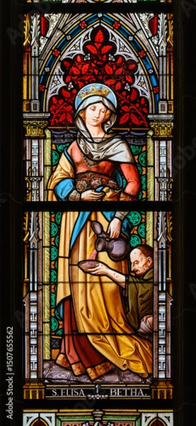 Obraz Saint Elizabeth of Hungary (of Thuringia). A stained-glass window in the Cathedral of St Elizabeth (Dóm svätej Alžbety) in Košice, Slovakia.