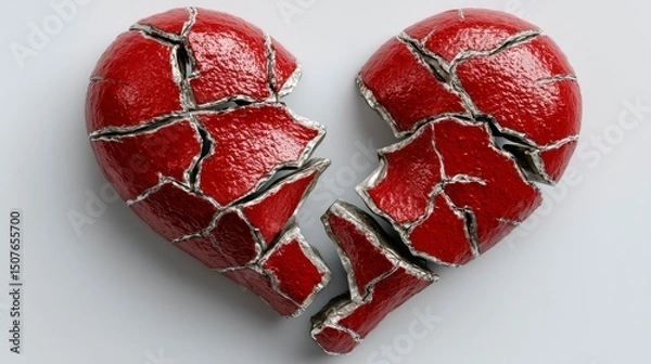 Obraz Broken Hearts Cracked Red Heart Shapes with Silver Lines for Emotional and Relationship Themes