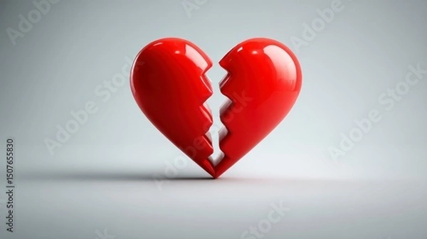 Obraz Broken Heart Symbolizing Emotional Pain and Separation Red Cracked Love Icon for Sadness Divo