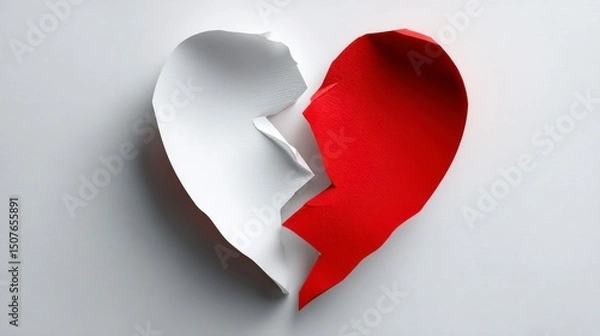 Obraz Broken Heart Symbolizing Emotional Pain and Separation A Red and White Torn Paper Design for L