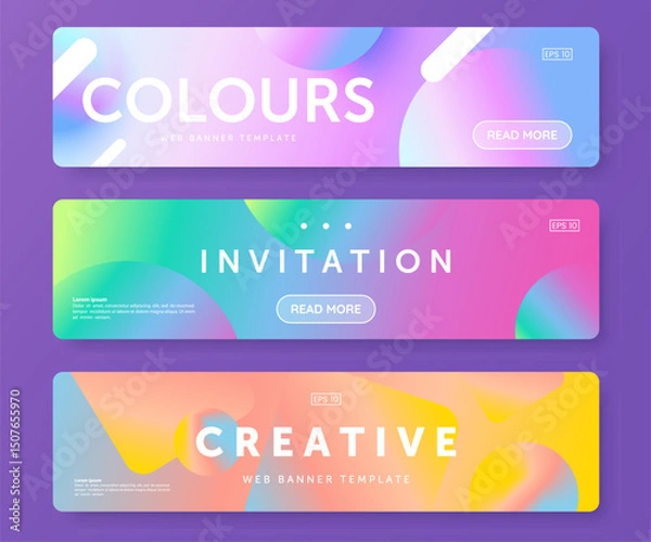 Fototapeta Colorful web banners with abstract vibrant gradient background and bold text. Header design for website. Coupon template. Ideal for digital ad, promotion, marketing campaign.