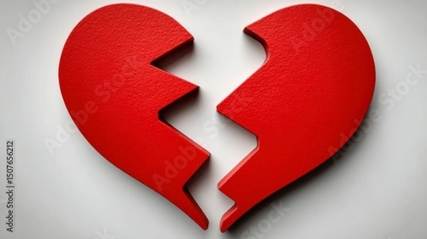 Obraz Broken Heart Symbol Red Cracked Love Icon for Emotion Relationship and Sadness Concepts