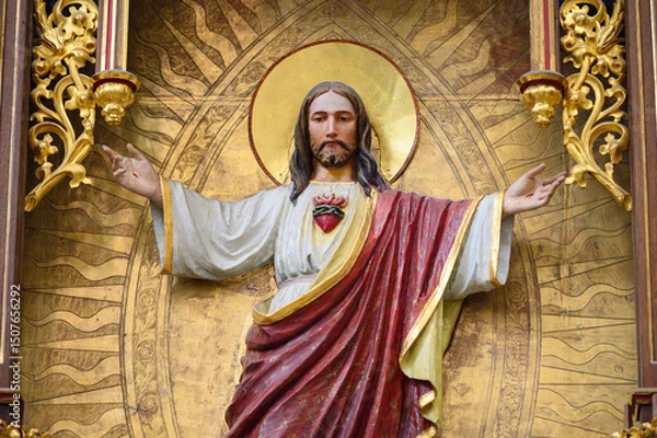 Obraz A statue of the Most Sacred Heart of Jesus. The Cathedral of St Elizabeth in Košice, Slovakia.