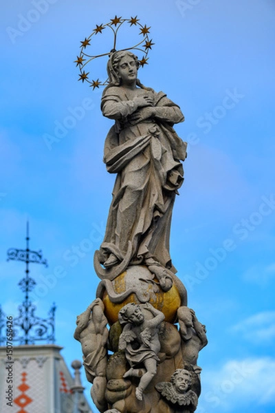 Obraz The Plague Column dedicated to the Immaculate Virgin Mary on Hlavná ulica [Main Street] in Košice, Slovakia.