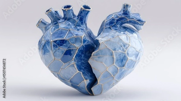 Obraz Artistic Ceramic Heart Sculpture with Kintsugi Repair Technique
