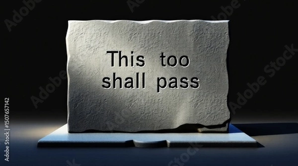 Fototapeta Minimalist Engraved Text on Brutalist Concrete Surface This Too Shall Pass