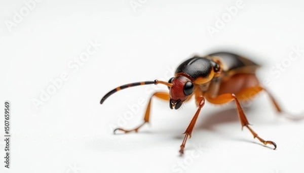 Fototapeta Close-up of single insect on plain white background, fauna, minimal
