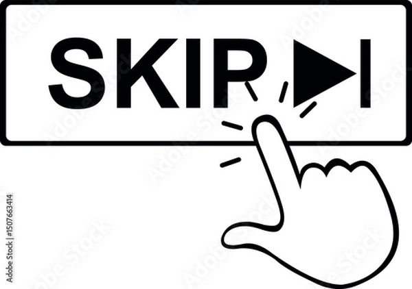 Obraz vector illustration drawing black and white icon hand pressing digital skip button touchscreen