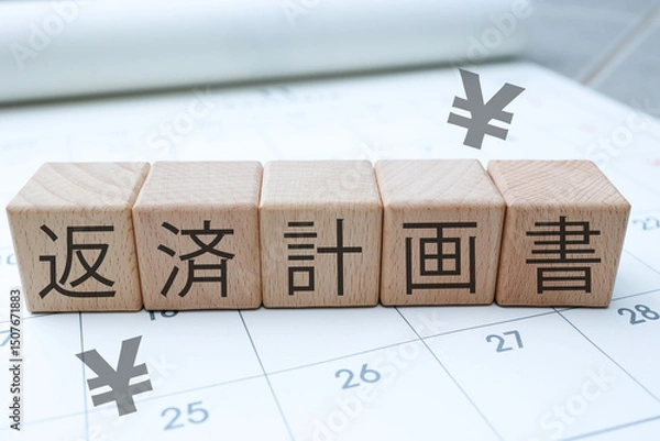 Obraz 返済計画書に関するイメージ　日本円記号とカレンダー