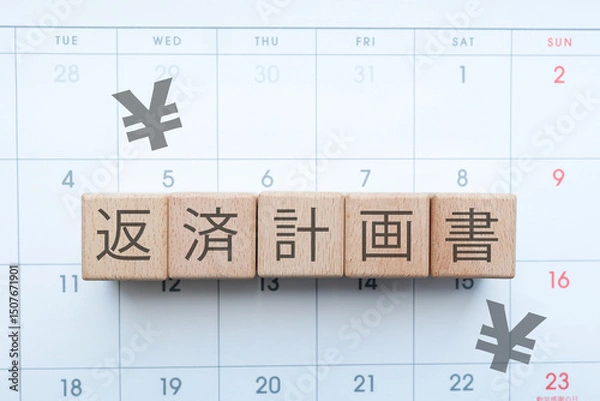 Obraz 返済計画書に関するイメージ　日本円記号とカレンダー