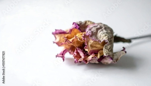 Obraz A wilting rose on white evokes a sense of faded beauty and nostalgia. Perfect for conveying themes of loss, memory, or the passage of time in creative projects.